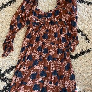 En Crème Dress Mauve Blue & Pink Floral Long Sleeve Women's Medium
